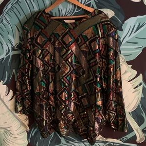 Vintage Multicolor Geometric Sequin Blouse